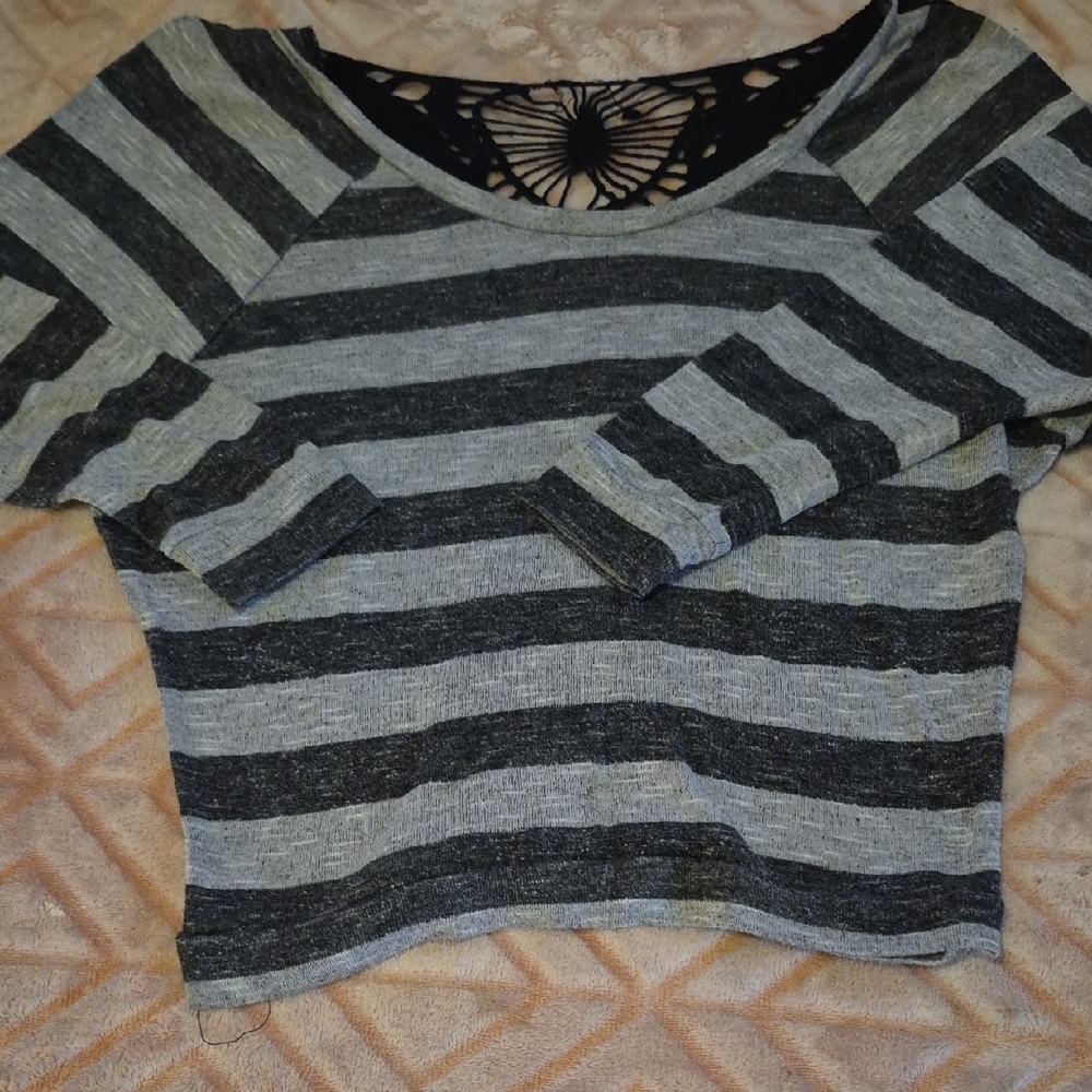 Mudd Gray and Black Striped Long Sleeve Top